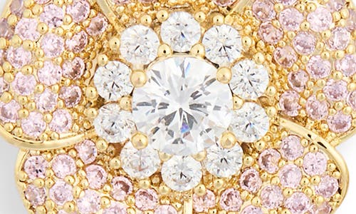Eye Candy Los Angeles Aaron Cz Pavé Flower Drop Earrings In Pink