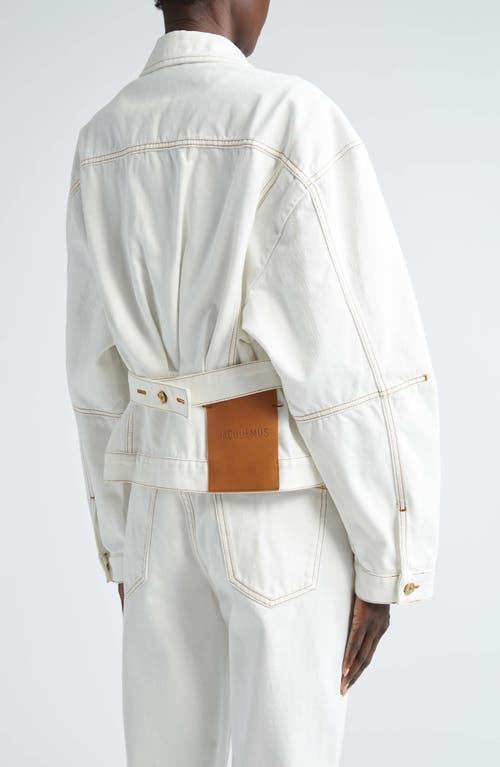 Jacquemus Structured White Denim Jacket With Classic Silhouette In Off-white/tabac