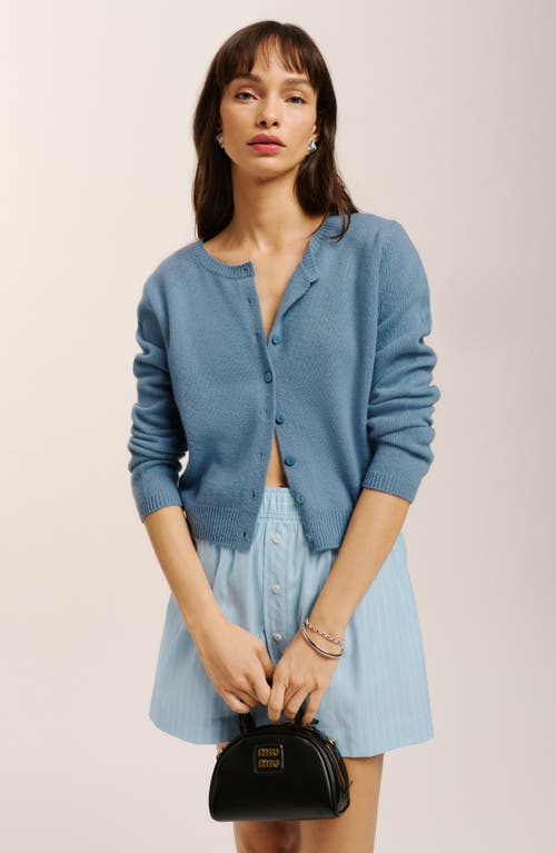 Reformation Clara Cashmere Crew Cardigan In Navy Multi Argyle