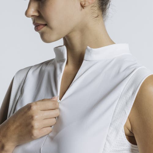 Avi Pickleball Volley Zip Sleeveless In White Lotus