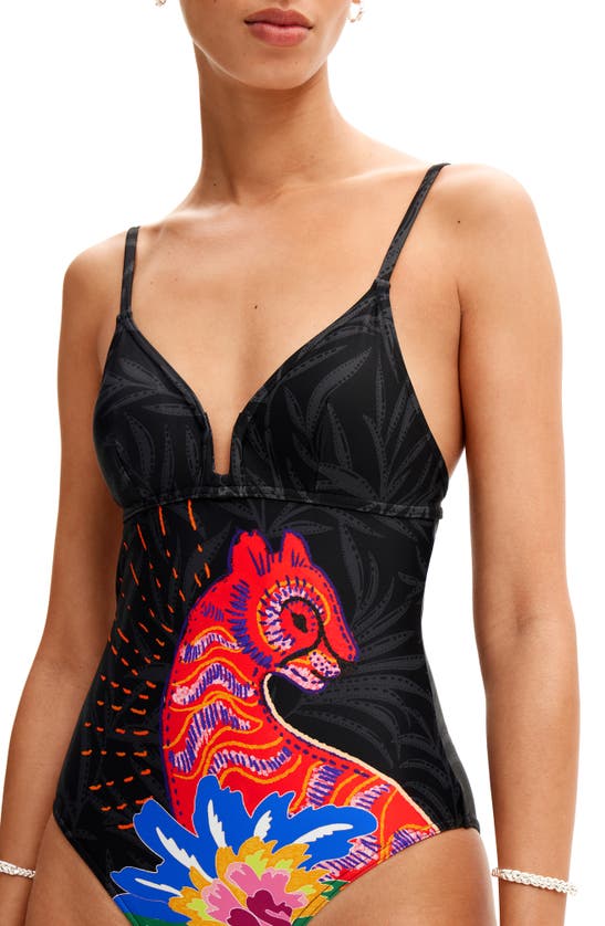 Shop Desigual Panther One-piece Swimsuit In Black