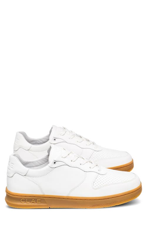 Clae Malone Leather Sneaker In White Leather Light Gum