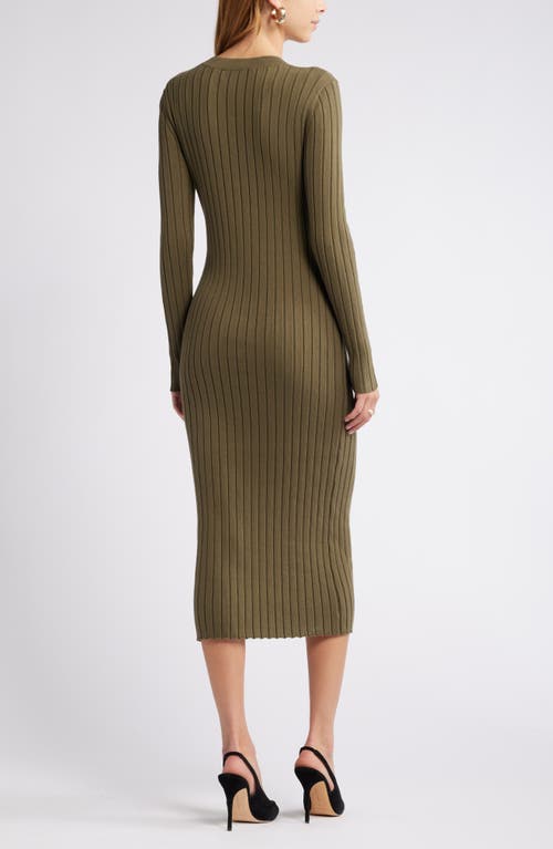 Shop Open Edit Button Sweater Midi Dress In Olive Ivy