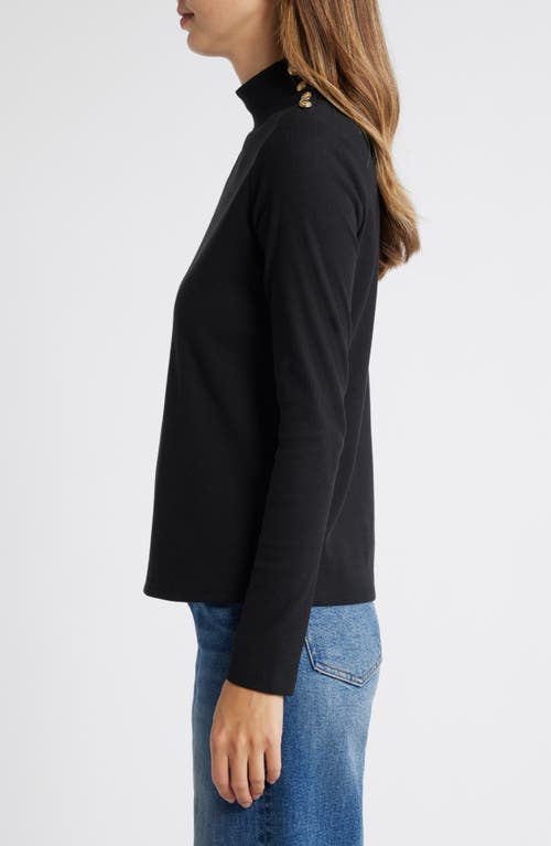 Shop Caslonr Caslon(r) Button Detail Mock Neck Rib Sweater In Black