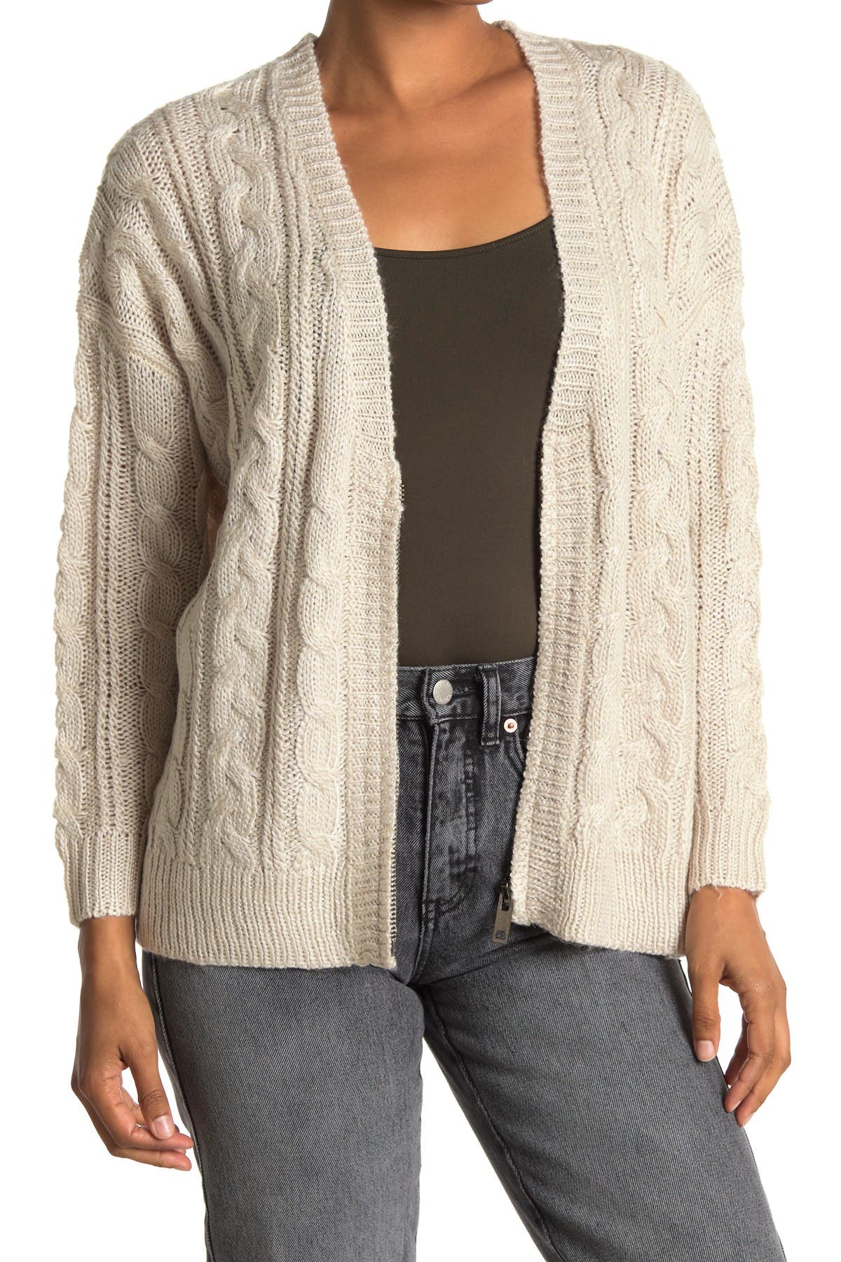 cable knit sweater with zipper