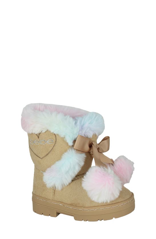 Bebe Kids' Faux Fur Trim & Lined Winter Boot In Tan