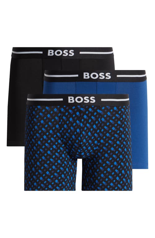 Shop Hugo Assorted 3-pack Bold Stretch Cotton Boxer Briefs In Blue Assorted