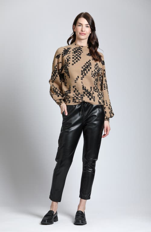 Apny Digital Camouflage Puff Sleeve Sweater In Brown Multi