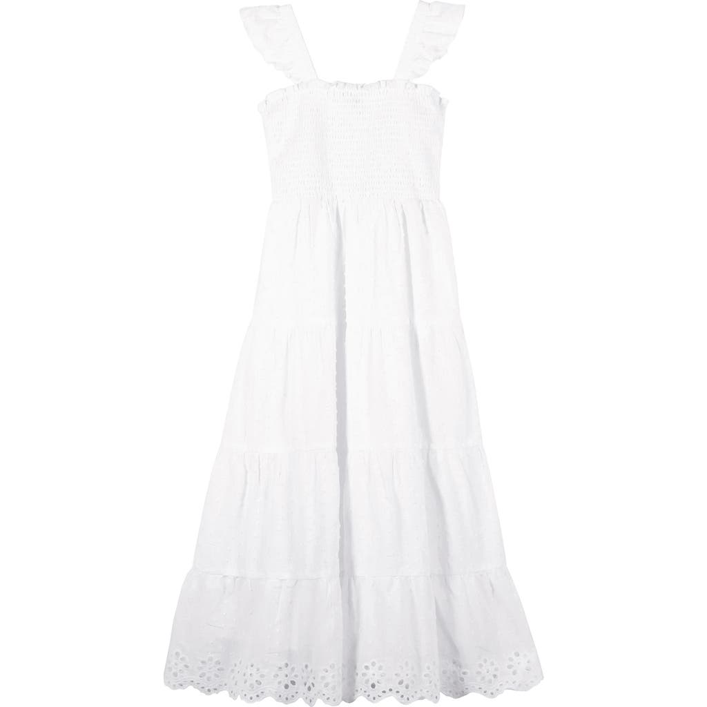 Zunie Kids' Smocked Tiered Maxi Dress In White