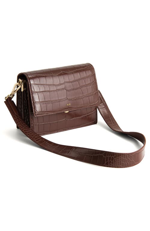 Jw Pei Mini Flap Croc Embossed Faux Leather Crossbody Bag In Umber