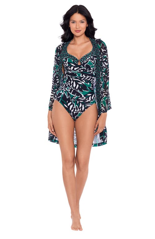 Miraclesuit Palma Verde Kimono Cover-up In Black Multi
