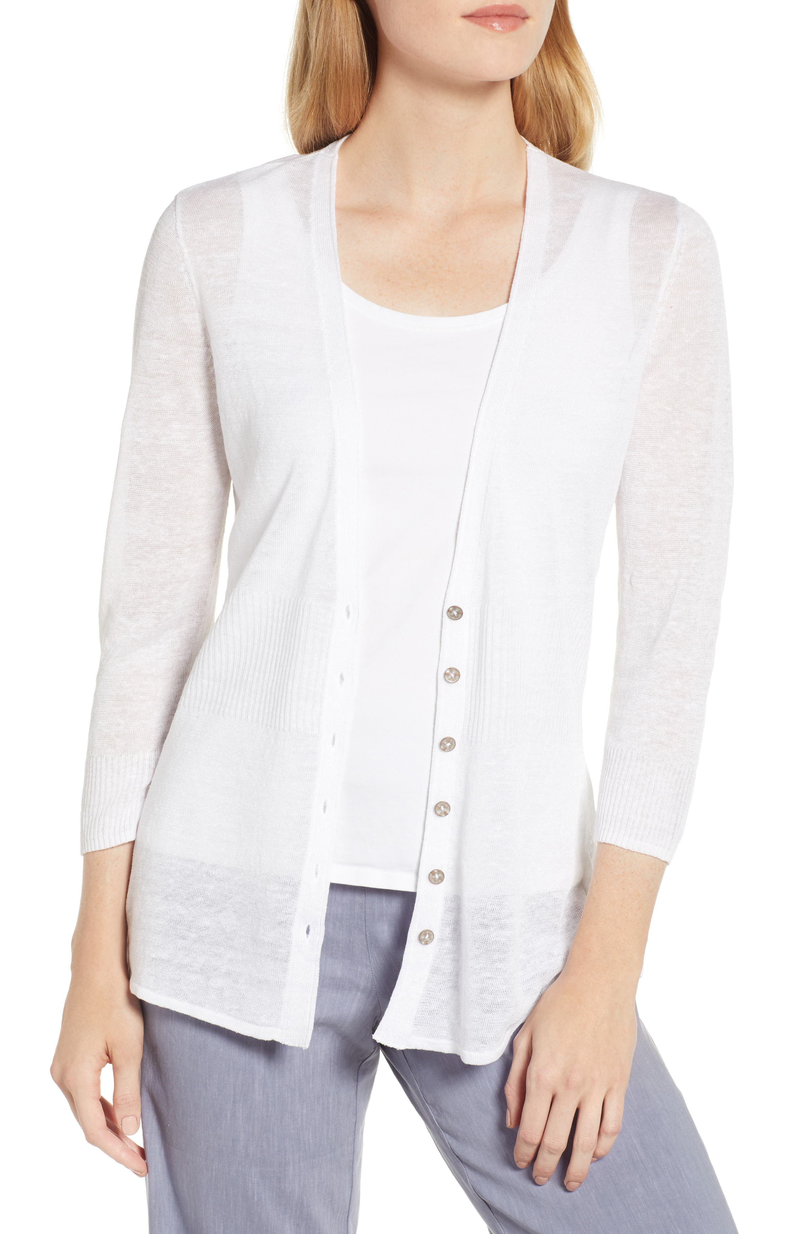 Petite Nic+Zoe Back Of The Chair Cardigan, White
