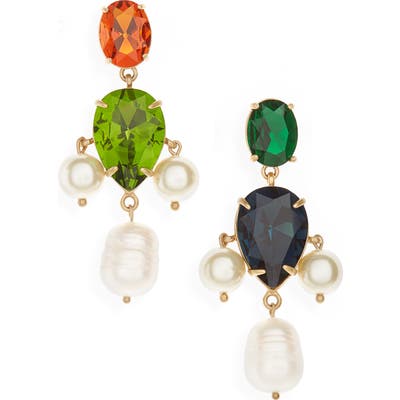 Tory Burch Cultured Pearl & Crystal Mismatched Drop Earrings