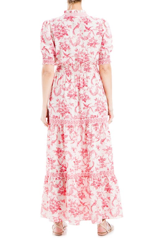 Shop Max Studio V-neck Short Puff Sleeve Floral Print Tiered Dress In Cream/red Flrl Toile