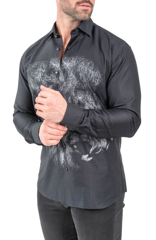 Maceoo Fibonacci Lionchalk Black Contemporary Fit Button-up Shirt In Black