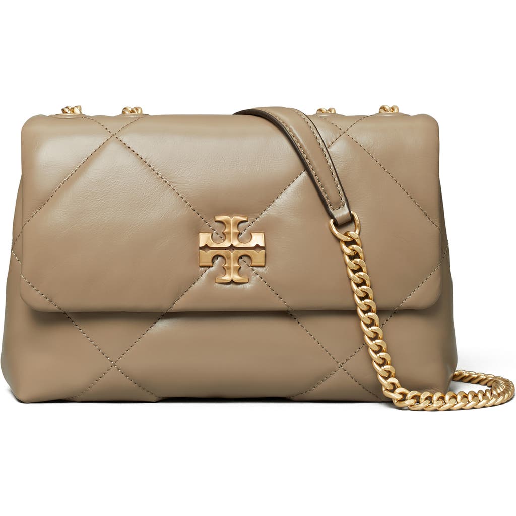 Tory Burch Kira Diamond Small Leather Shoulder Bag In Taupe Oak