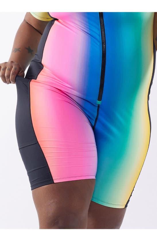 Shop Tomboyx 6-inch One-piece Rashguard Swimsuit In Melting Rainbow