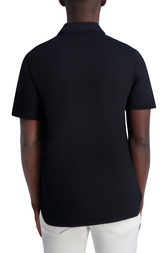 Shop Karl Lagerfeld Slim Fit Short Sleeve Cotton Knit Button-up Shirt In Black