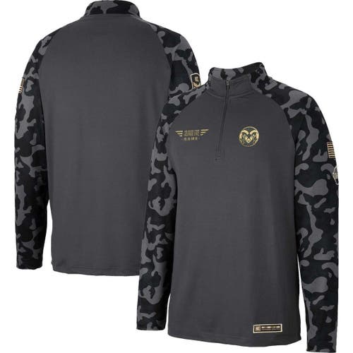 Men's Colosseum Charcoal Colorado State Rams OHT Military Appreciation Long Range Raglan Quarter-Zip Jacket