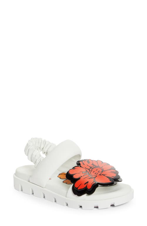 Christian Louboutin X Shun Sudo Button Flower Lug Slingback Sandal In W302 Bianco/lin Bianco