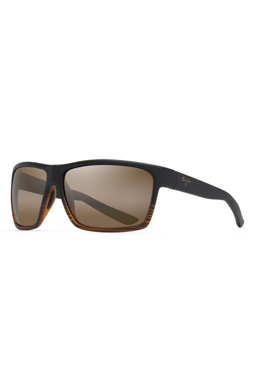 Maui Jim Alenuihaha 64mm Polarized Oversize Rectangular Sunglasses In Stripe Dark Brown/bronze