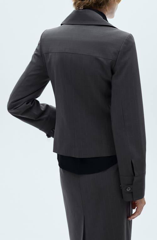 Mango Pinstripe Zip Jacket In Grey