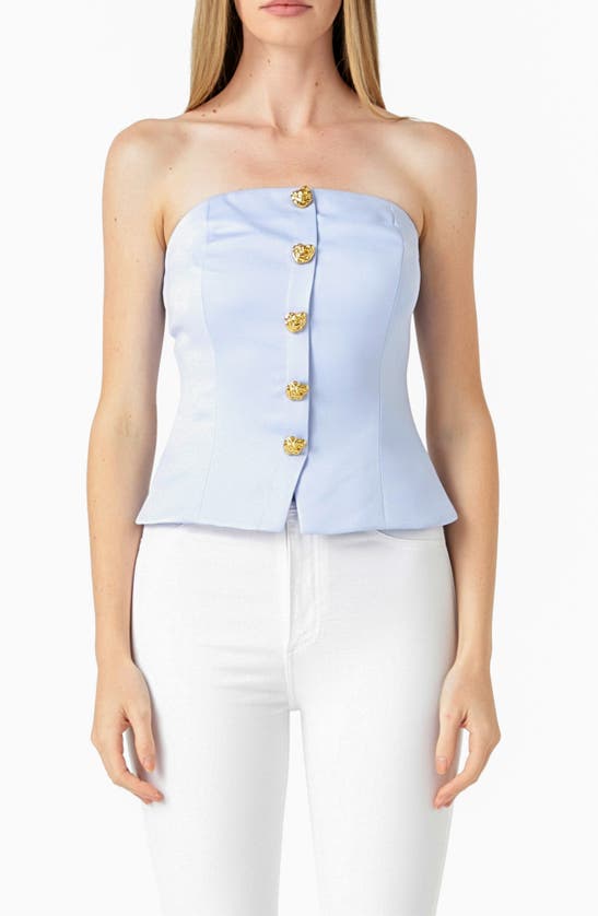 Shop Endless Rose Strapless Button-up Top In Powder Blue