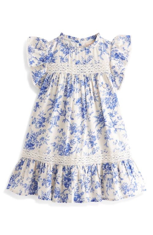 Shop Laura Ashley Kids' Wild Meadow Floral Flutter Sleeve Cotton Dress In Ivory Blue