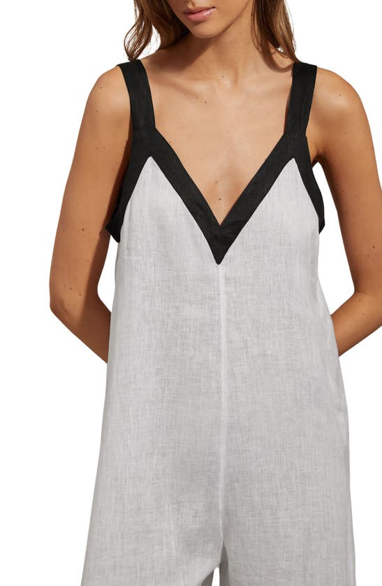 Reiss Aida Wide-leg Colour-block Linen Jumpsuit In White/ Navy
