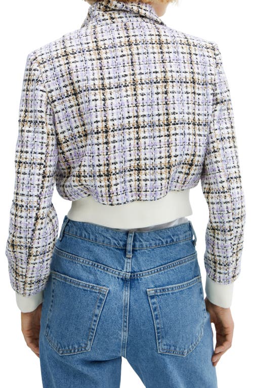 Shop Mango Plaid Tweed Crop Bomber Jacket In Light/pastel Purple