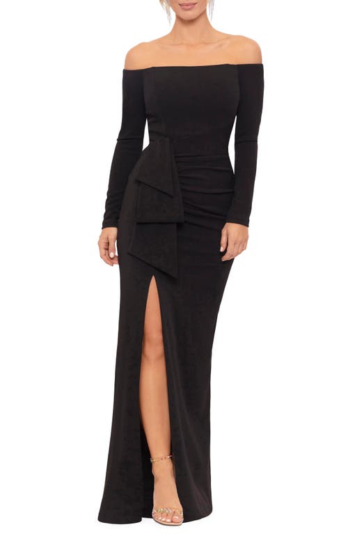 Xscape Evenings Strapless Long Sleeve Column Gown Black at Nordstrom,