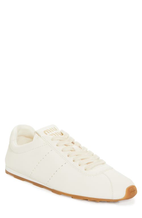 Miu Miu Leather Low Top Sneaker In Avorio