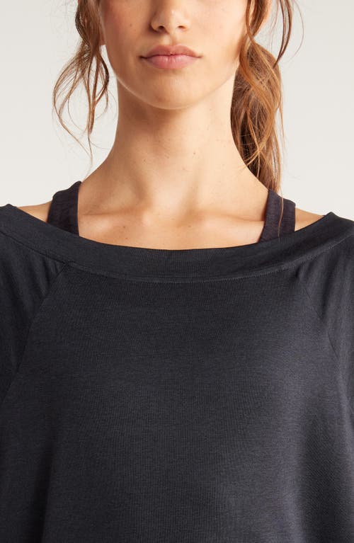 Shop Zella Restore Soft Lite Boat Neck Top In Black