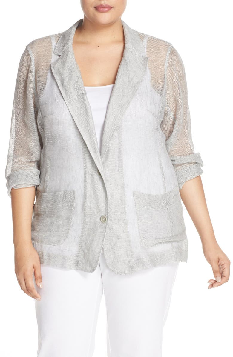 Eileen Fisher Notch Collar Long Mesh Jacket (Plus Size) | Nordstrom