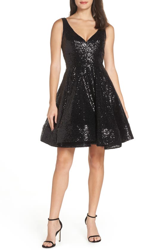 Mac Duggal Sequin Fit & Flare Cocktail Dress In Noir Sequin