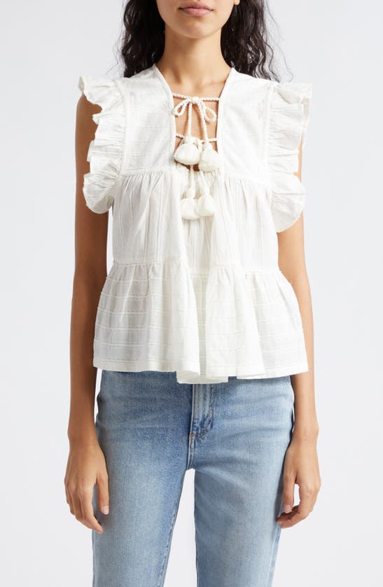 Shop Mille Chelsea Ruffle Cotton Blend Top In Casablanca