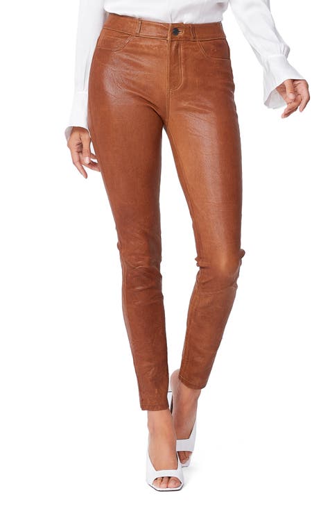 Brown Leather Skinny Legging