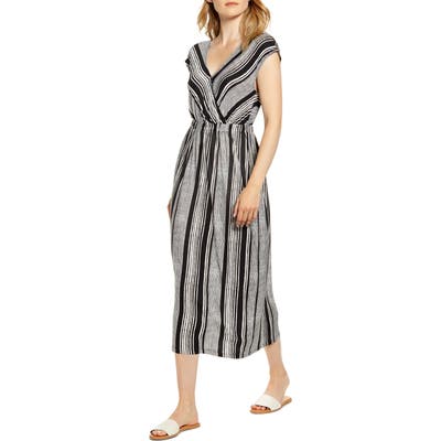 Bobeau Danielle Variegated Stripe Jersey Midi Dress, Black