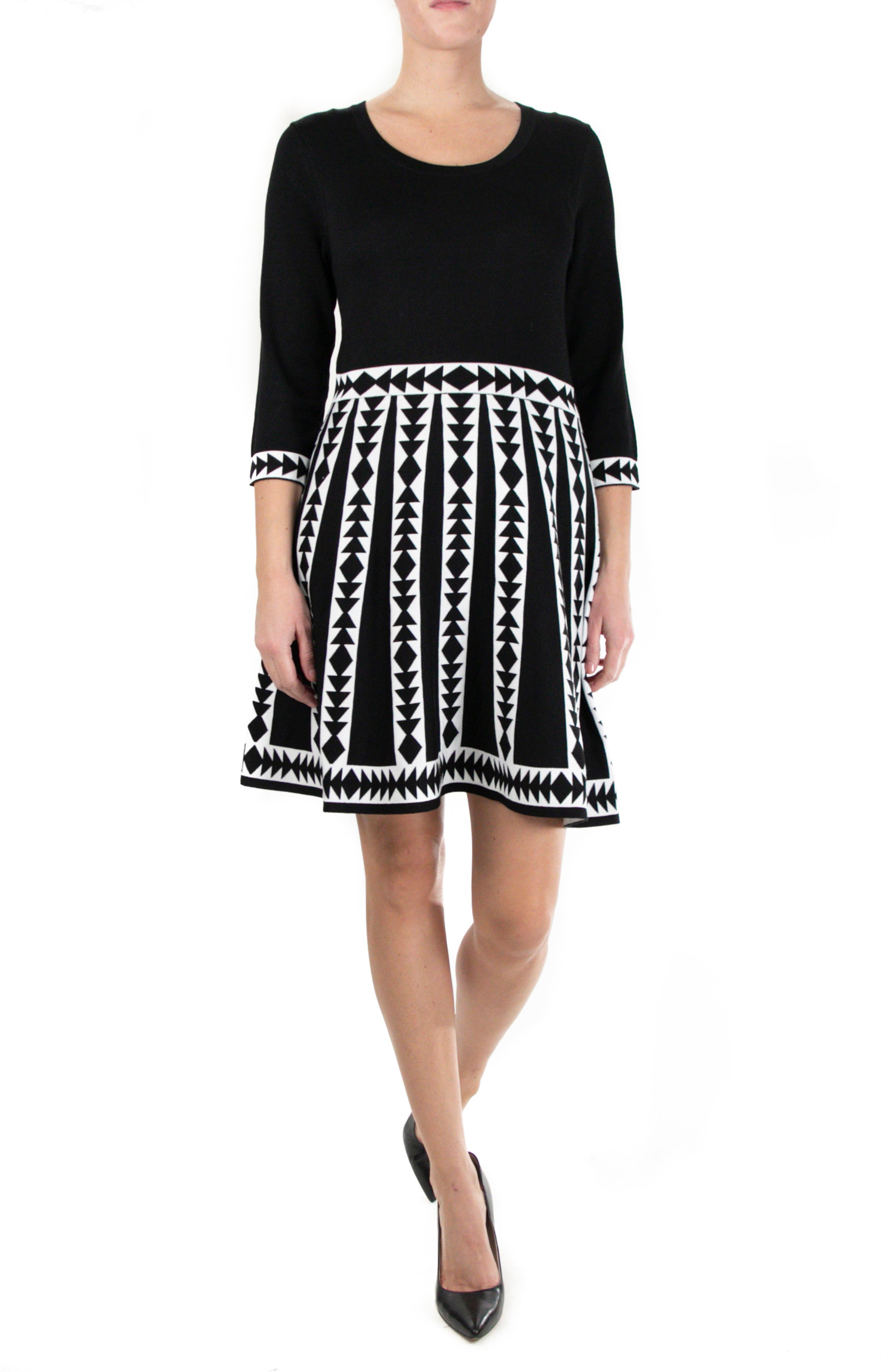 nina leonard geometric print dress
