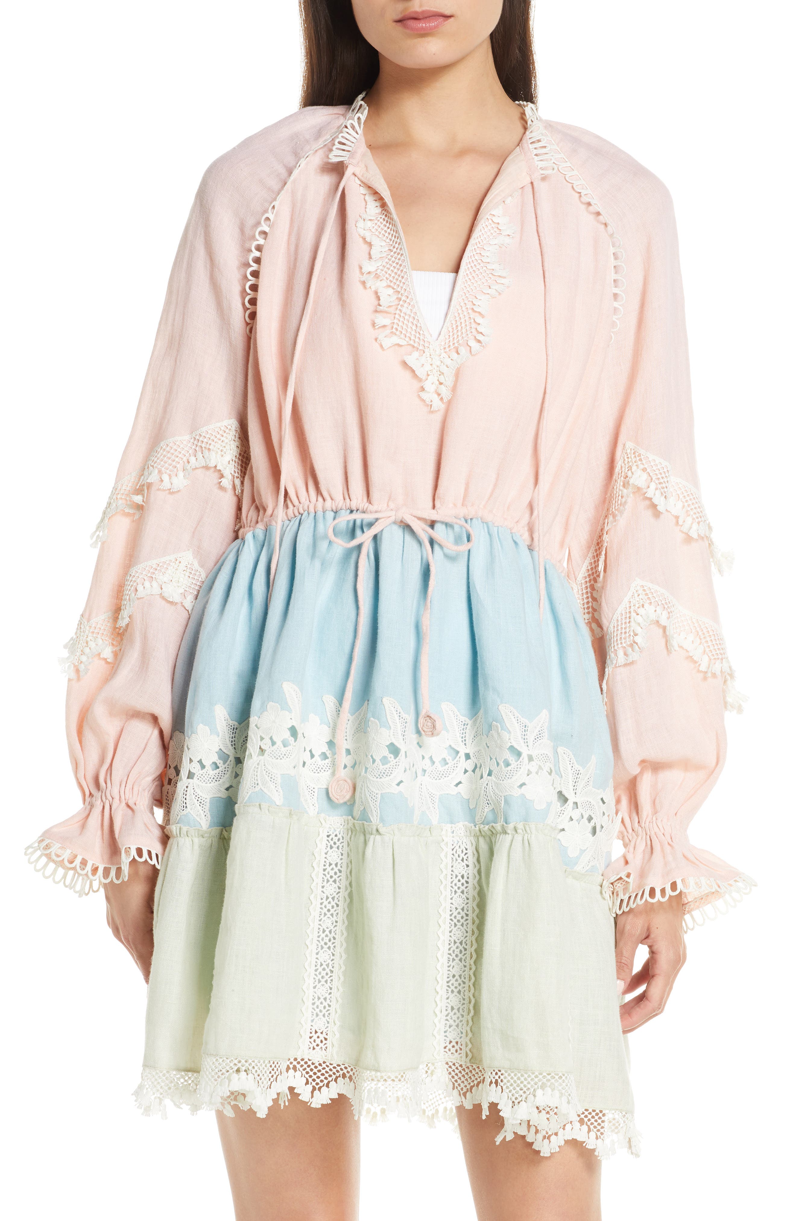 Hemant & Nandita Embroidered Tiered Cover-Up Dress, Pink