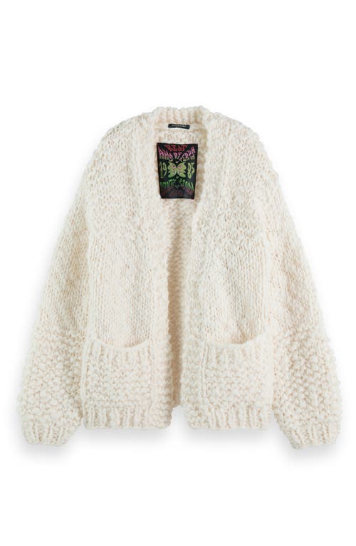 Hand Knit Wool Blend Cardigan in Soft Ice