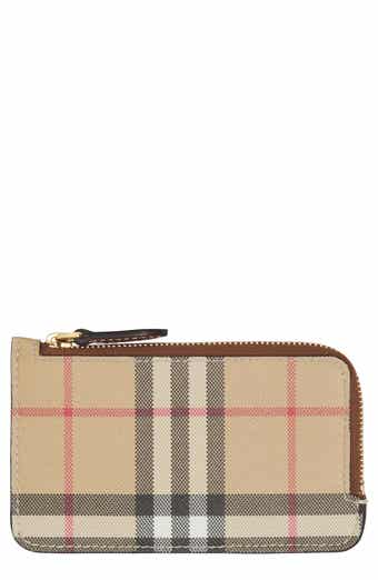 BURBERRY CHEKER PLAID PATTERNS CANVAS LEATHER SMALL LADIES WALLET 80328631  RED
