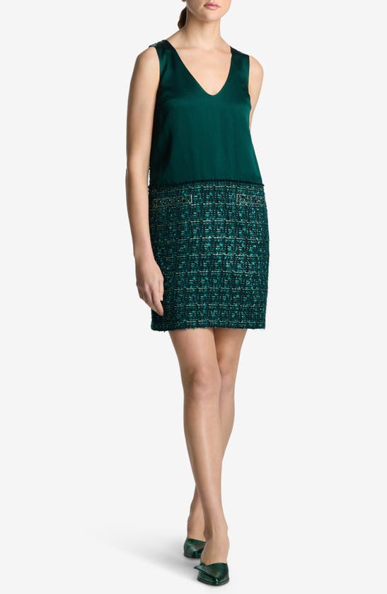 Shop St John St. John Evening Metallic Tweed & Twill Sleeveless Dress In Spruce Multi