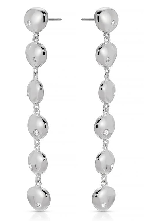 Shop Ettika Polished Pebble Linear Drop Earrings In Rhodium