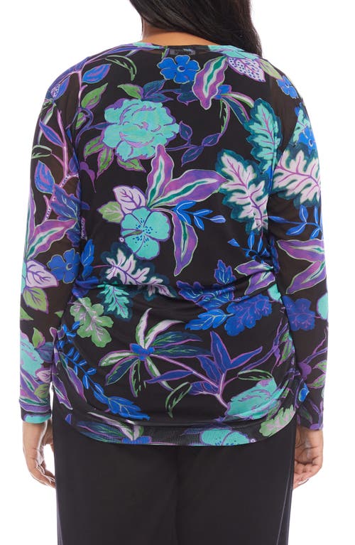 Shop Karen Kane Floral Print Side Ruched Top In Blue Floral Print