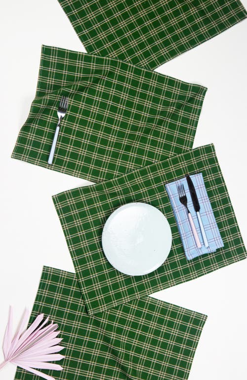 Shop Archive New York Chiapas Handwoven Plaid Cotton Placemats, Set Of 4 In Green