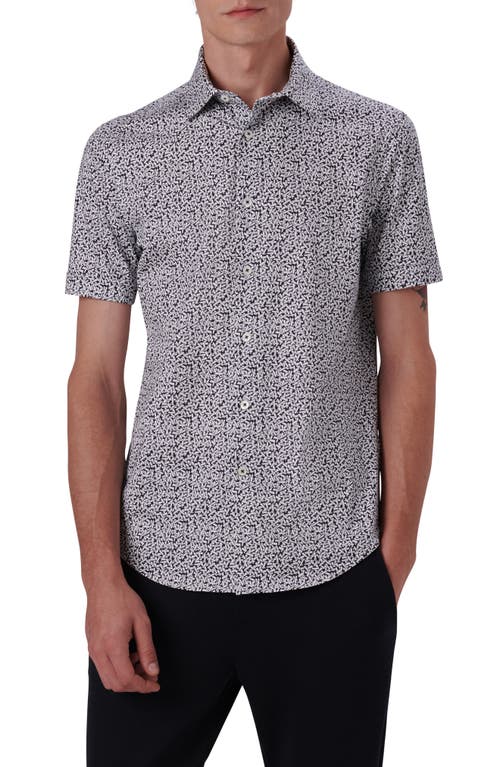 Bugatchi OoohCotton Ditsy Short Sleeve Button-Up Shirt Black at Nordstrom,