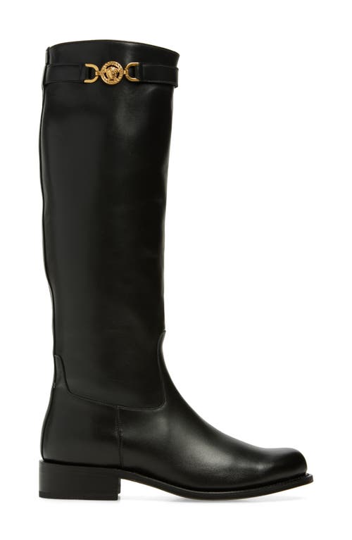 Shop Versace Medusa Knee High Boot In Black- Gold