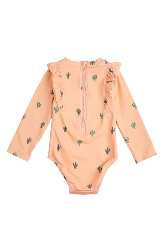 Shop Miles Baby Kids' Ruffle Long Sleeve One-piece Rashguard Swimsuit In Orange