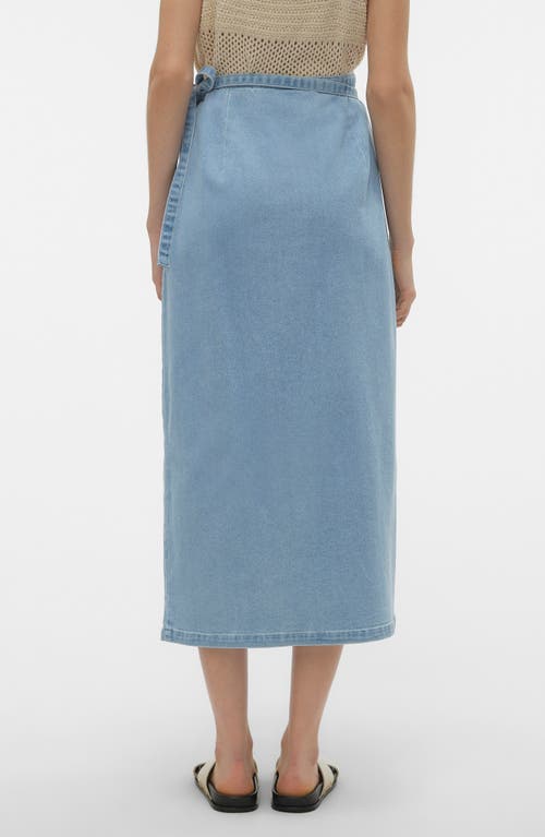 Shop Vero Moda Zinnia Denim Wrap Midi Skirt In Light Blue Denim